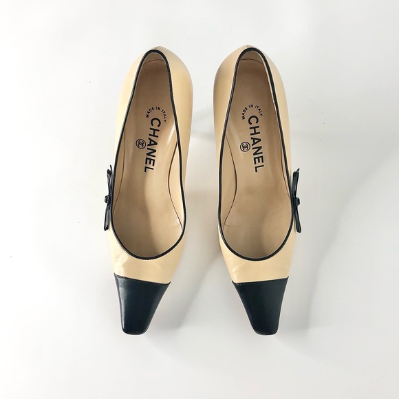 Chanel Retro Vintage Interlocking CC Bow Cap Toe Heeled Pumps 36.5 - Picture 2 of 10